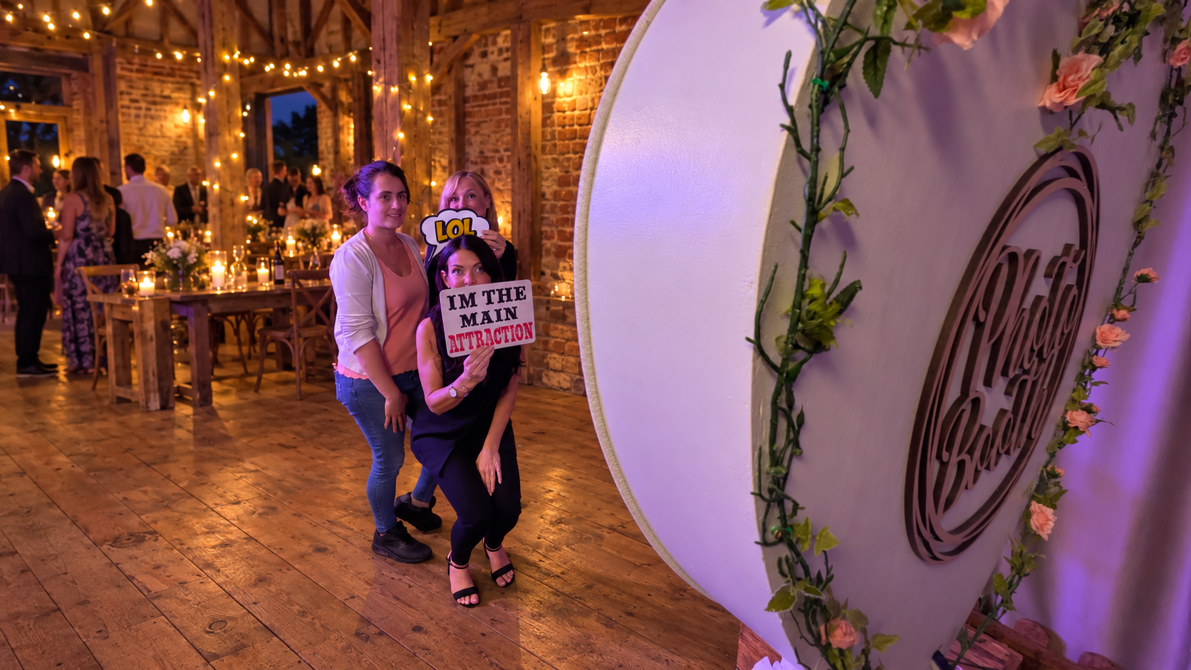 Luxe photo booth at a barn wedding